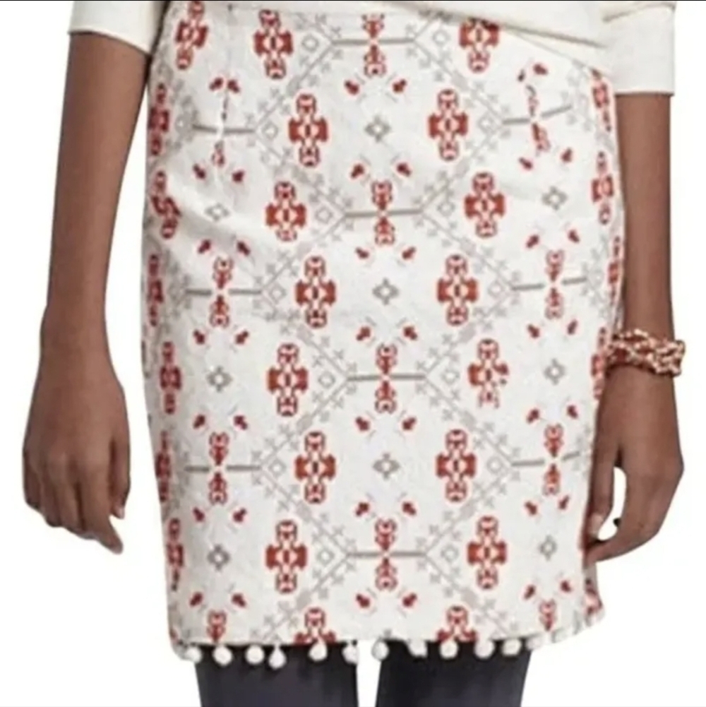 Maeve Blomma Cream & Red Embroidered Mini Skirt with Pompoms size 2